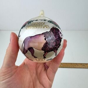 Vtg 1979 Merry Christmas Zodiac Leo Lion White Satin‎ Ornament Bradford Novelty